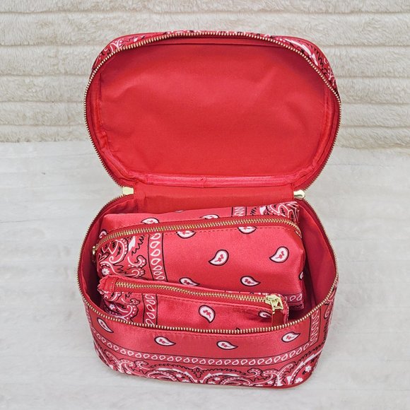 Blue Or Black Bandana Hard Case Make - Up Bag Purse Set of 3 per color - Picture 6 of 16